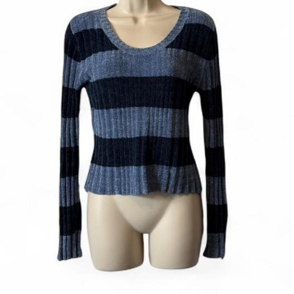 Vintage Y2K SO Blue Striped Chenille Sweater, Women's Size L